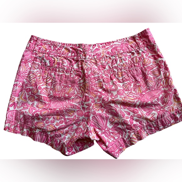 LILLY PULITZER Pink/Orange Shell Print Cotton Shorts - Size 8 - Picture 5 of 11
